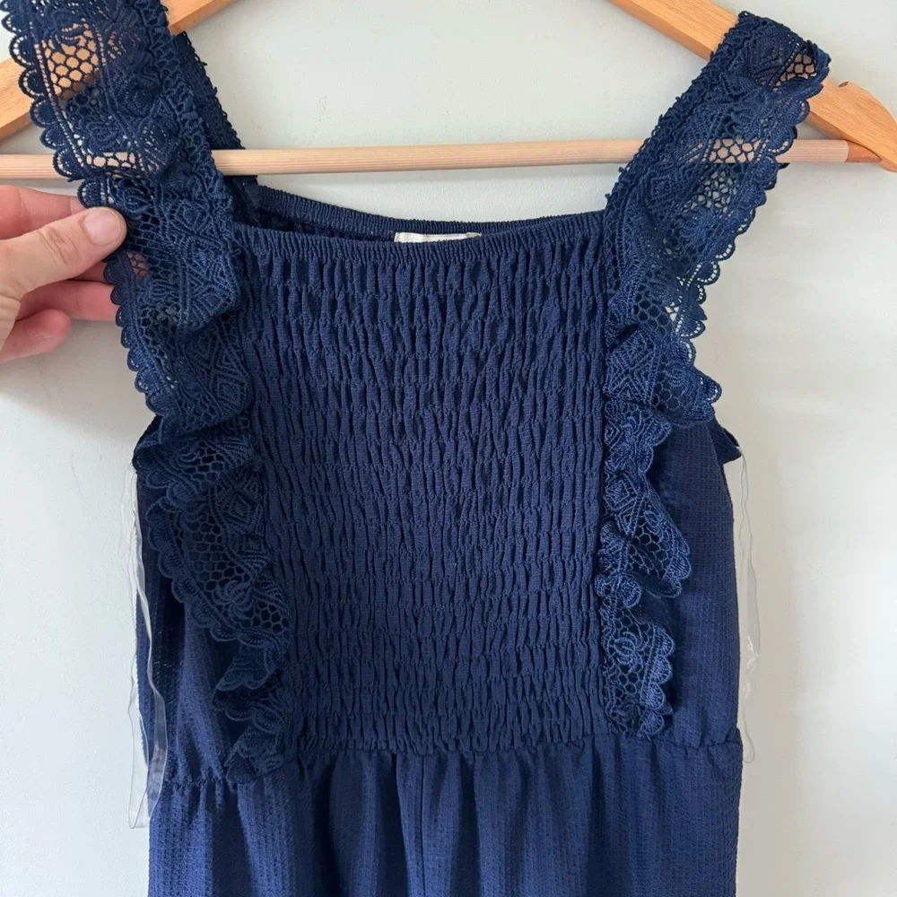 Blue Ruched Square Neck Sundress for Cocktail